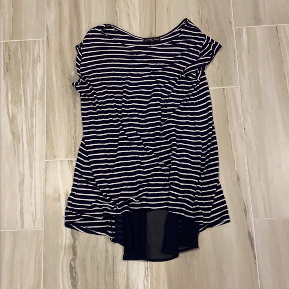 Navy + White Striped T-Shirt With Flowy Back